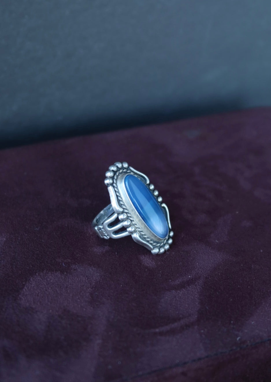 Vintage Blue Chalcedony Sterling Ring Size 7.5