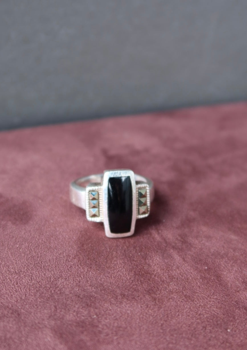 Art Deco Onyx Sterling Ring