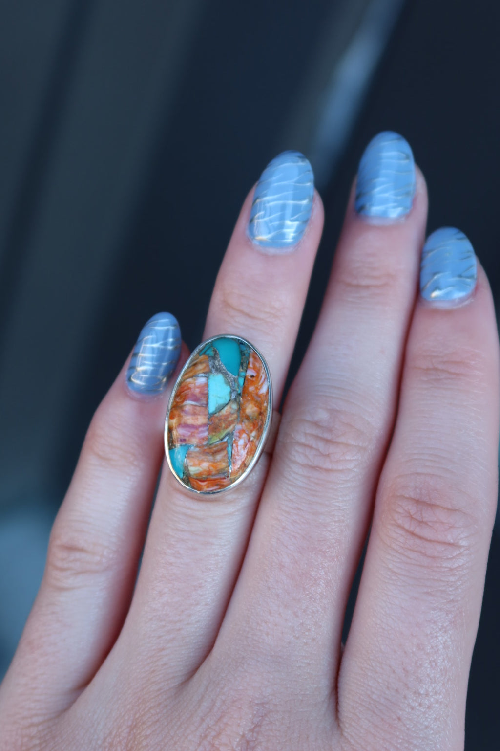 Spiny Shell Turquoise Ring Size 5.5