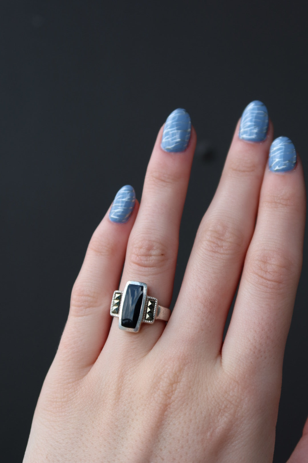 Art Deco Onyx Sterling Ring