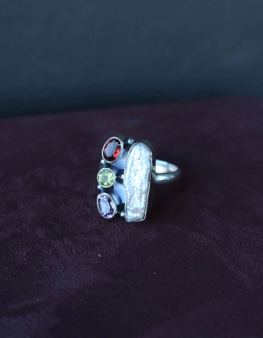 Pearl Multi Stone Ring Size 8
