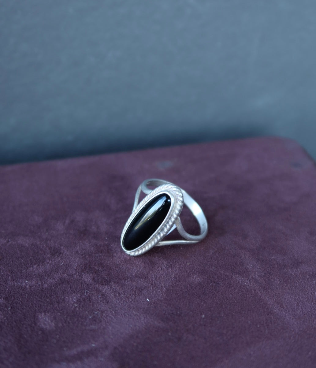 Long Onyx Sterling Ring Size 9