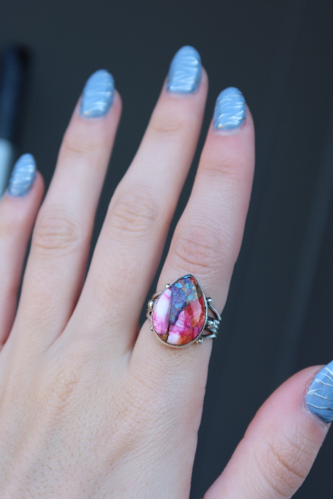 Pink Copper Turquoise Ring Size 7