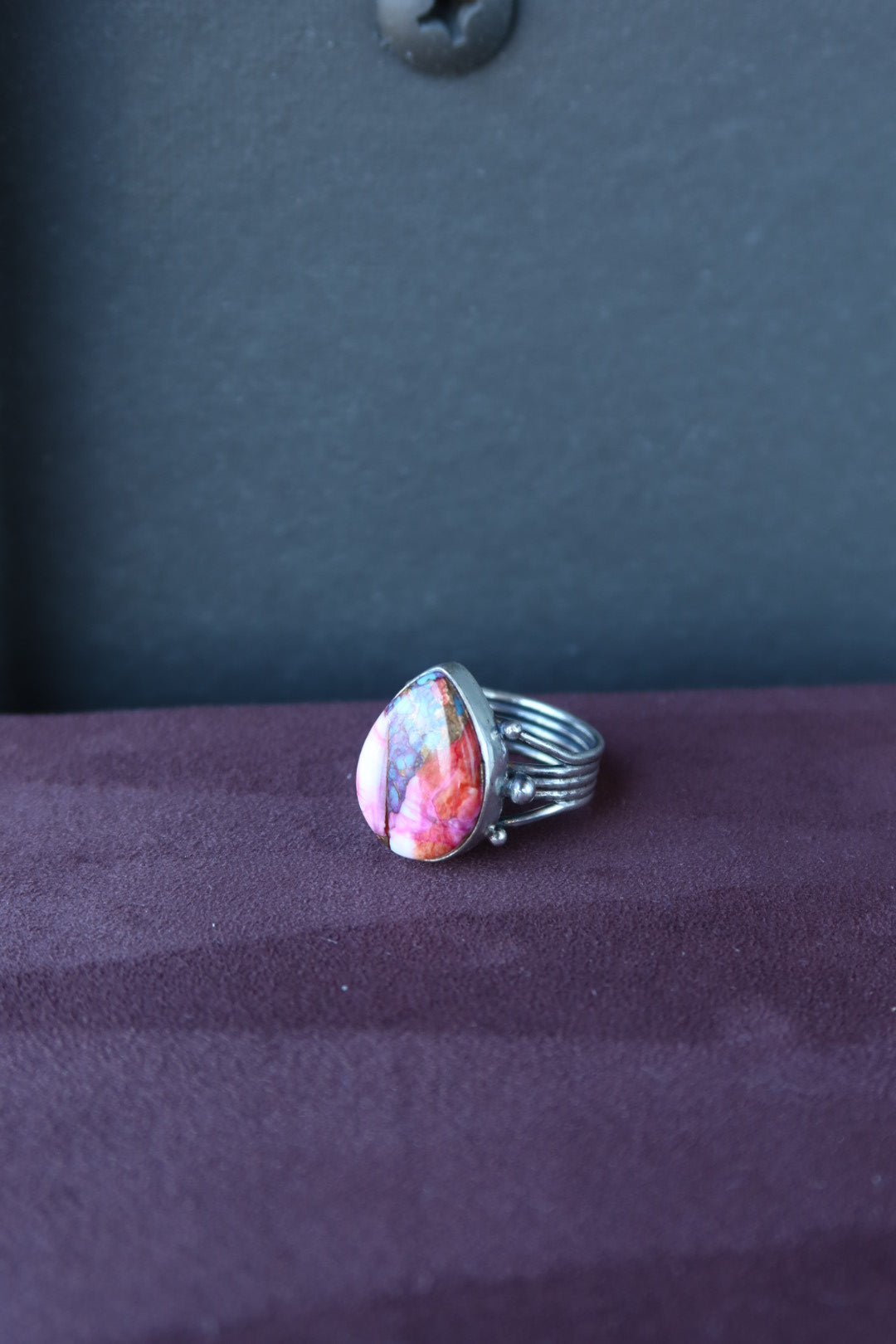 Pink Copper Turquoise Ring Size 7