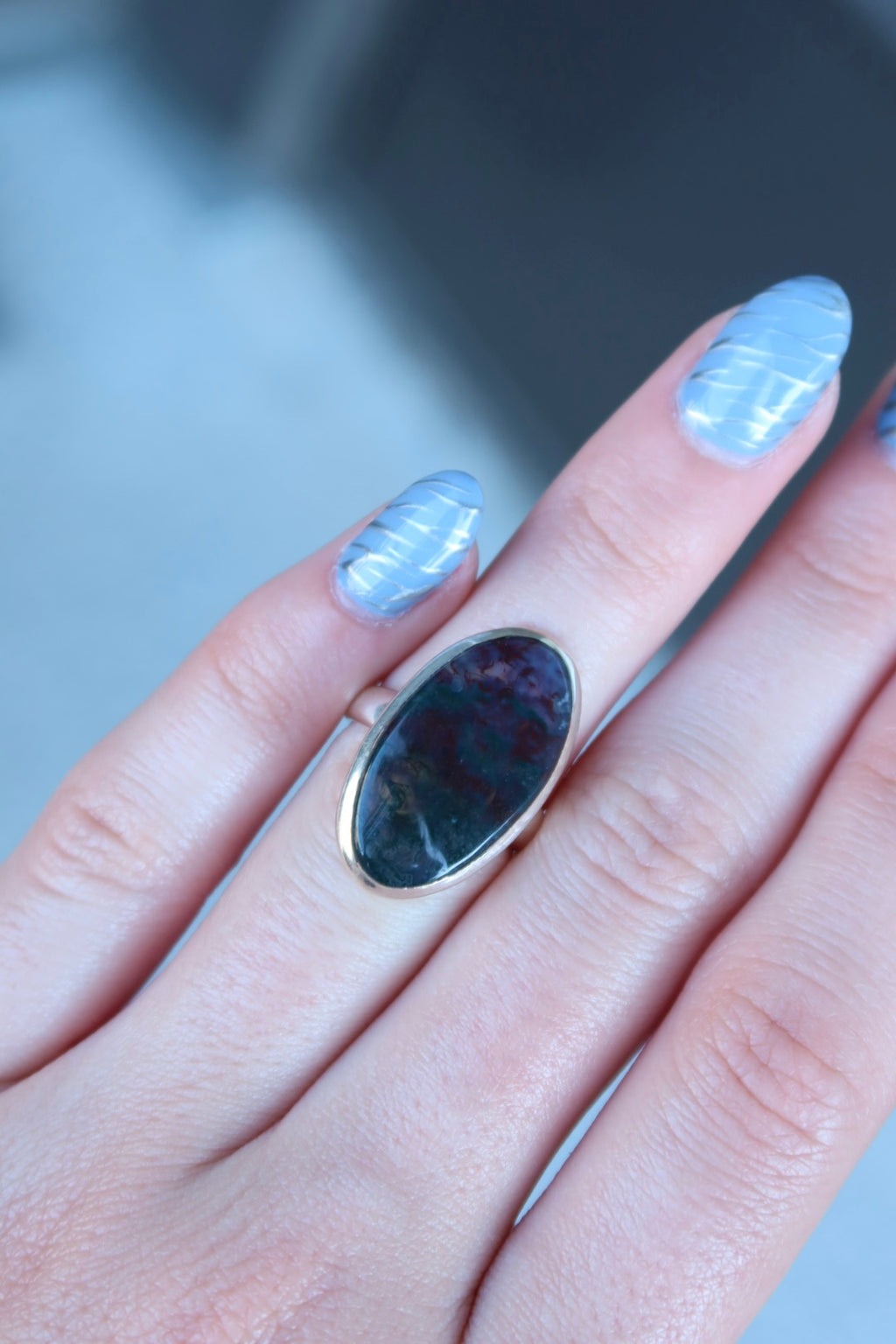 Moss Agate Sterling Ring Size 5.75