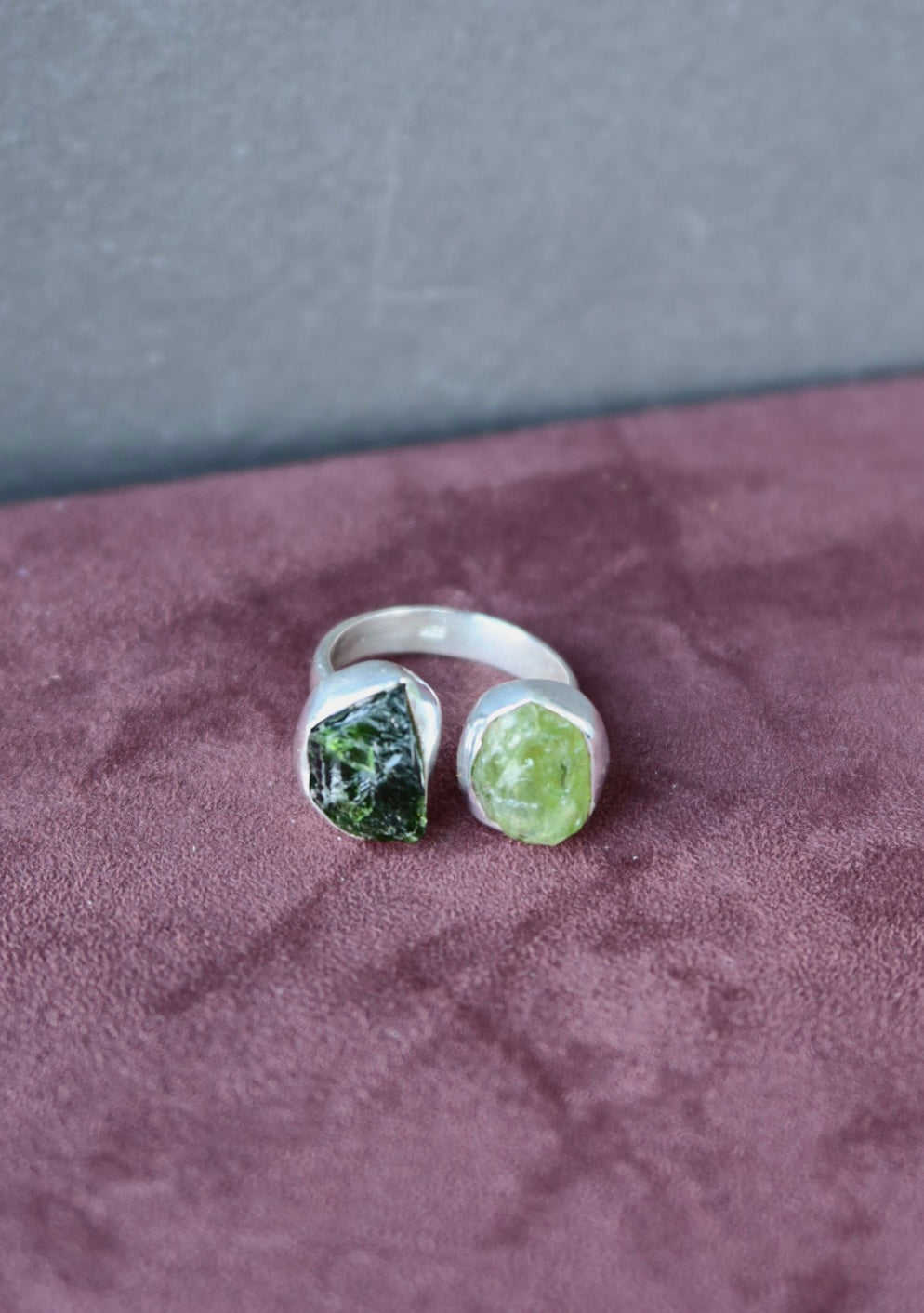Green Tourmaline & Peridot Raw Gemstone Ring