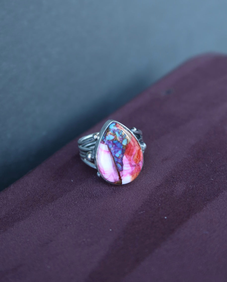 Pink Copper Turquoise Ring Size 7