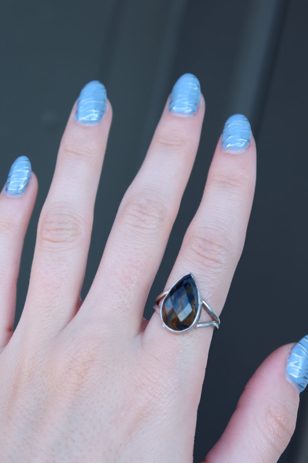 Faceted Pietersite Sterling Ring Size 8