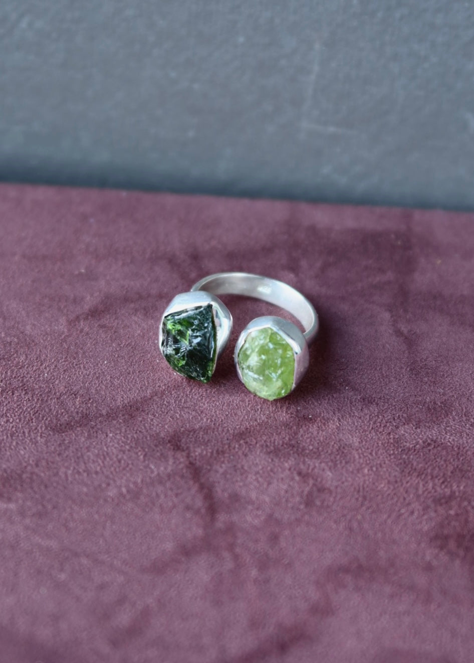 Green Tourmaline & Peridot Raw Gemstone Ring
