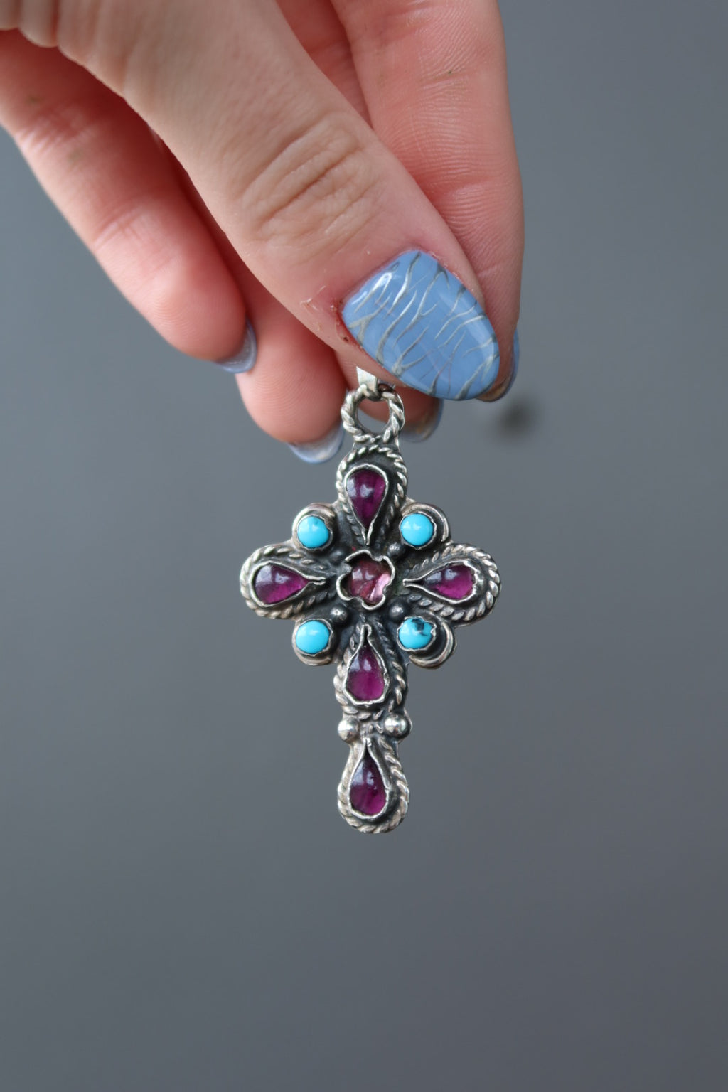Vintage Taxco Cross Pendant Gemstones