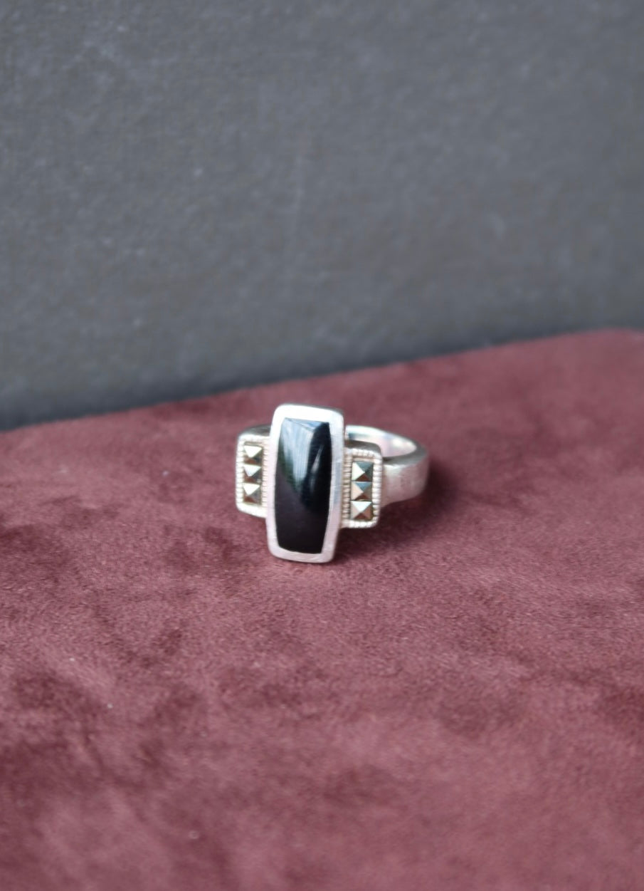 Art Deco Onyx Sterling Ring