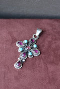Vintage Taxco Cross Pendant Gemstones