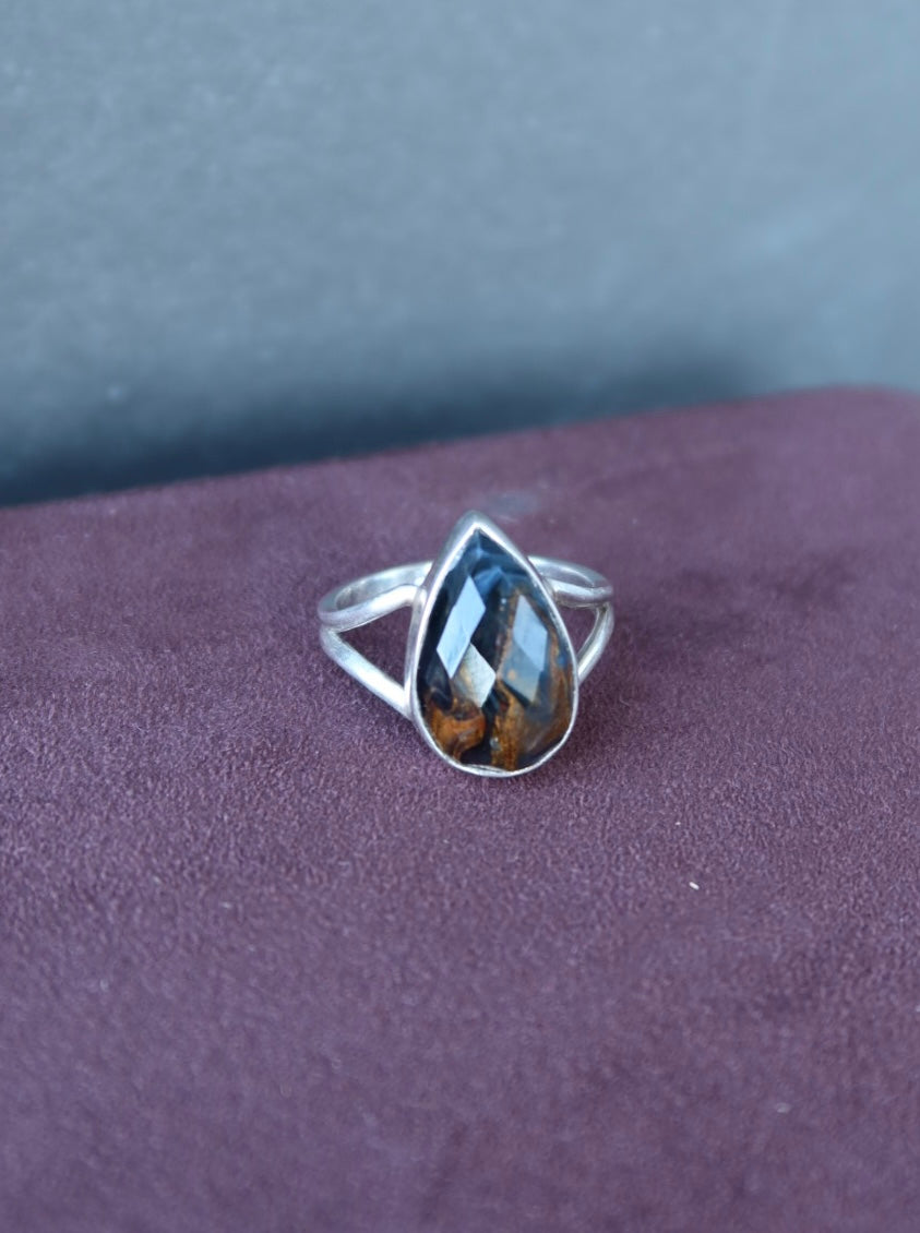 Faceted Pietersite Sterling Ring Size 8