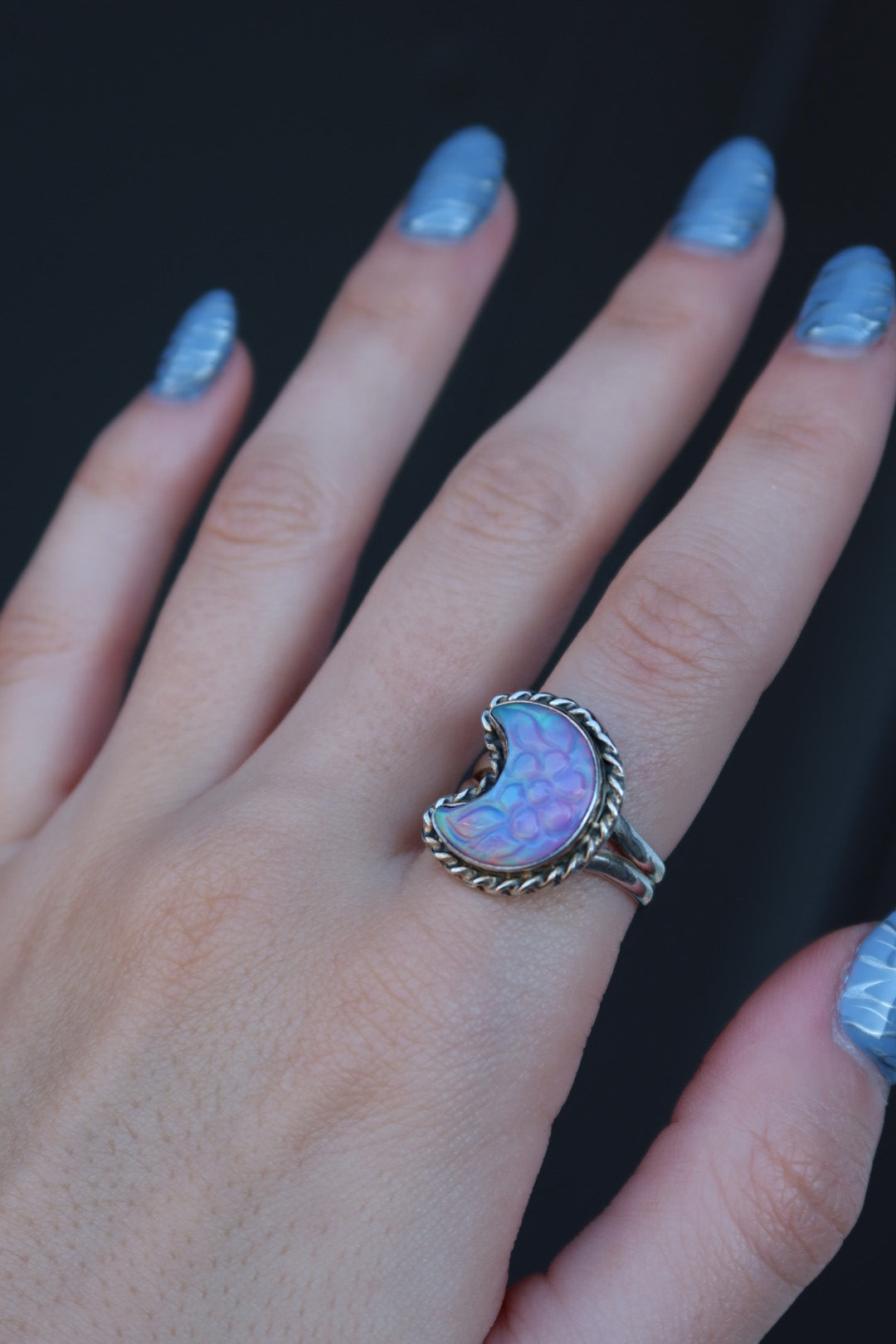 Opal Moon Sterling Ring Size 9