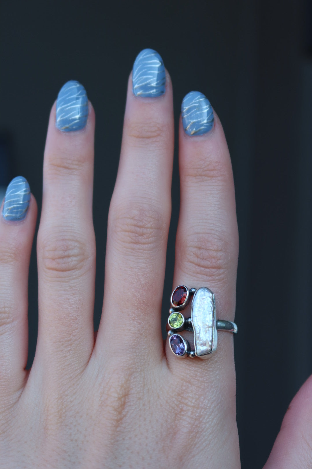 Pearl Multi Stone Ring Size 8