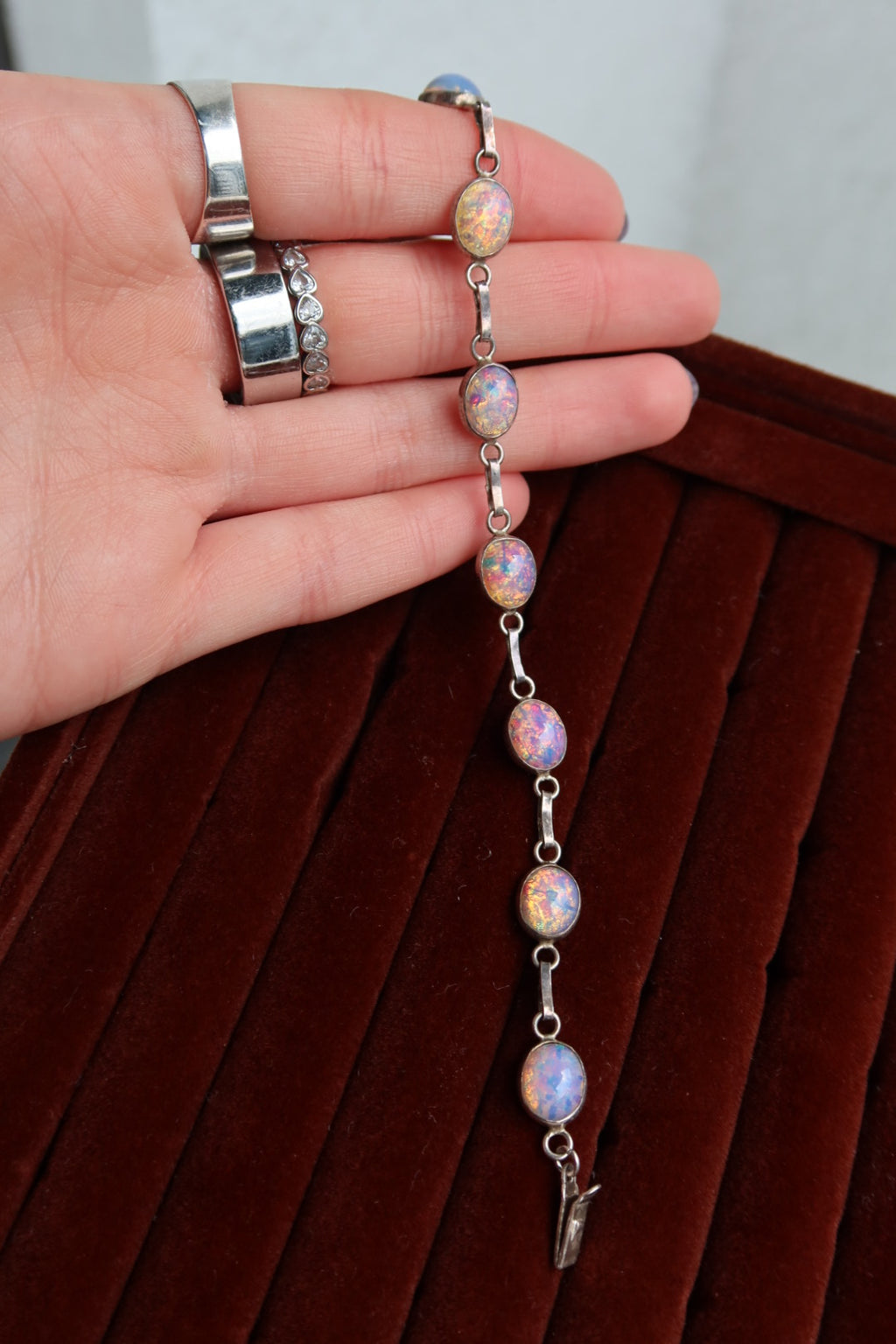 Vintage 925 Sterling Opal Link Bracelet
