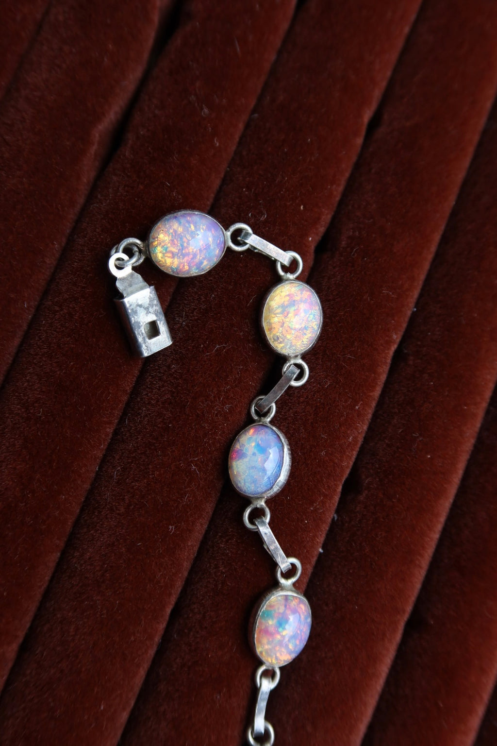 Vintage 925 Sterling Opal Link Bracelet