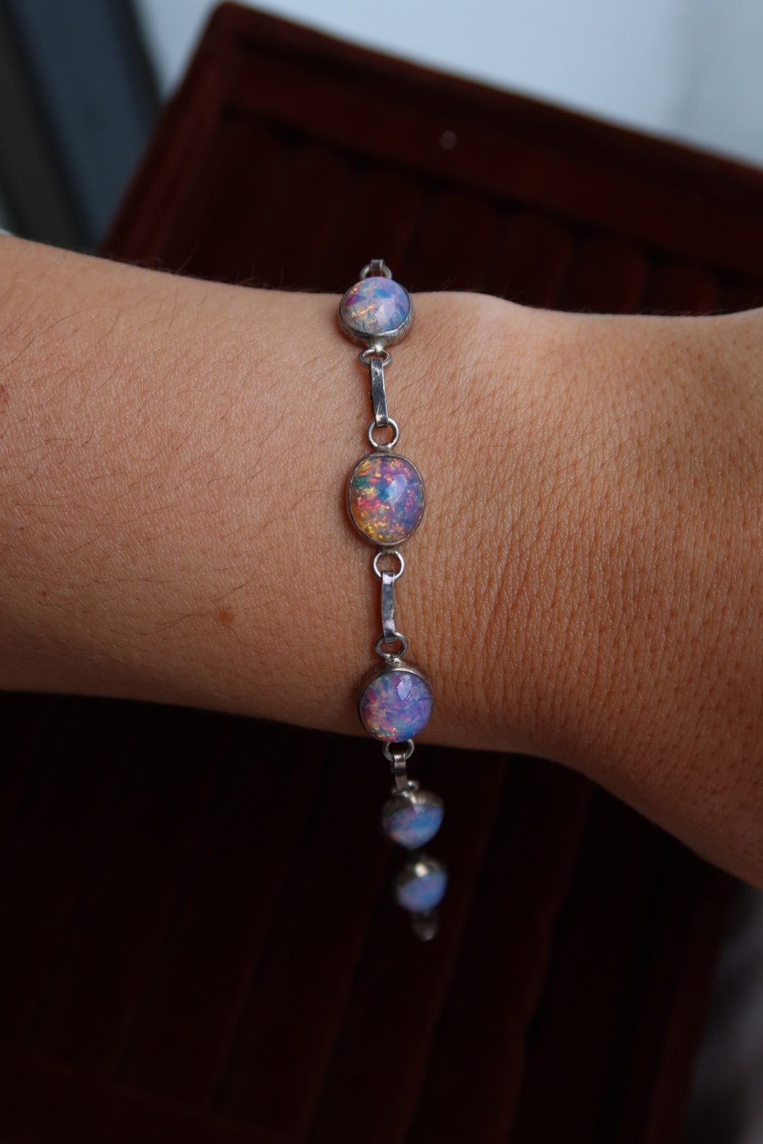 Vintage 925 Sterling Opal Link Bracelet