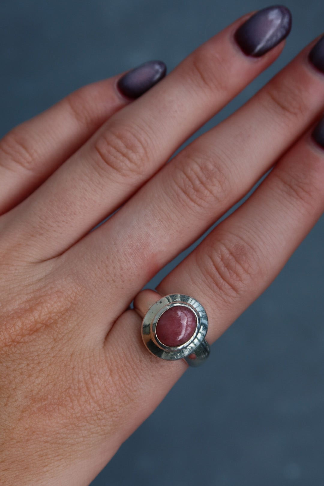 Sterling Silver Oval Rhodonite Ring