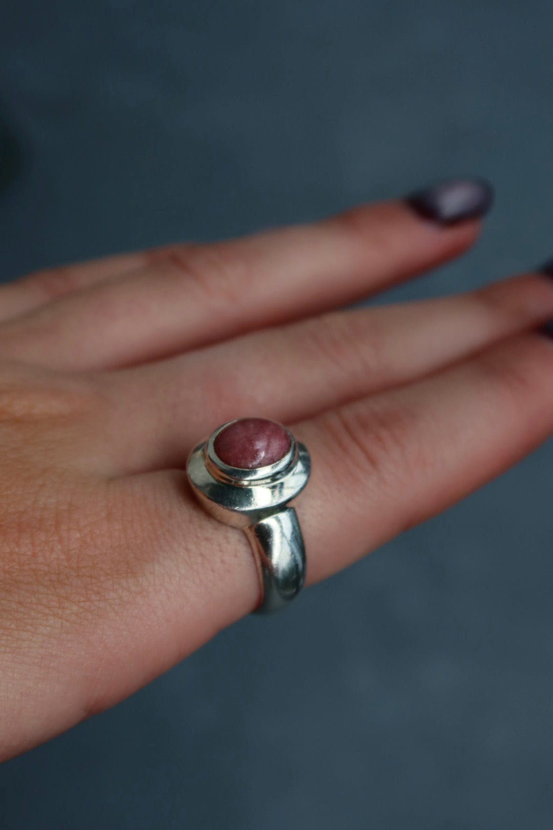 Sterling Silver Oval Rhodonite Ring