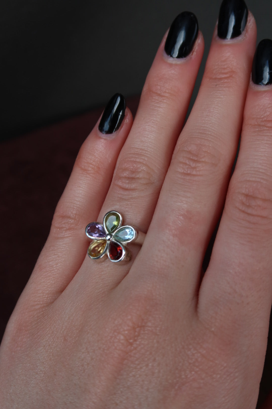 Sterling Multi Gemstone Flower Ring
