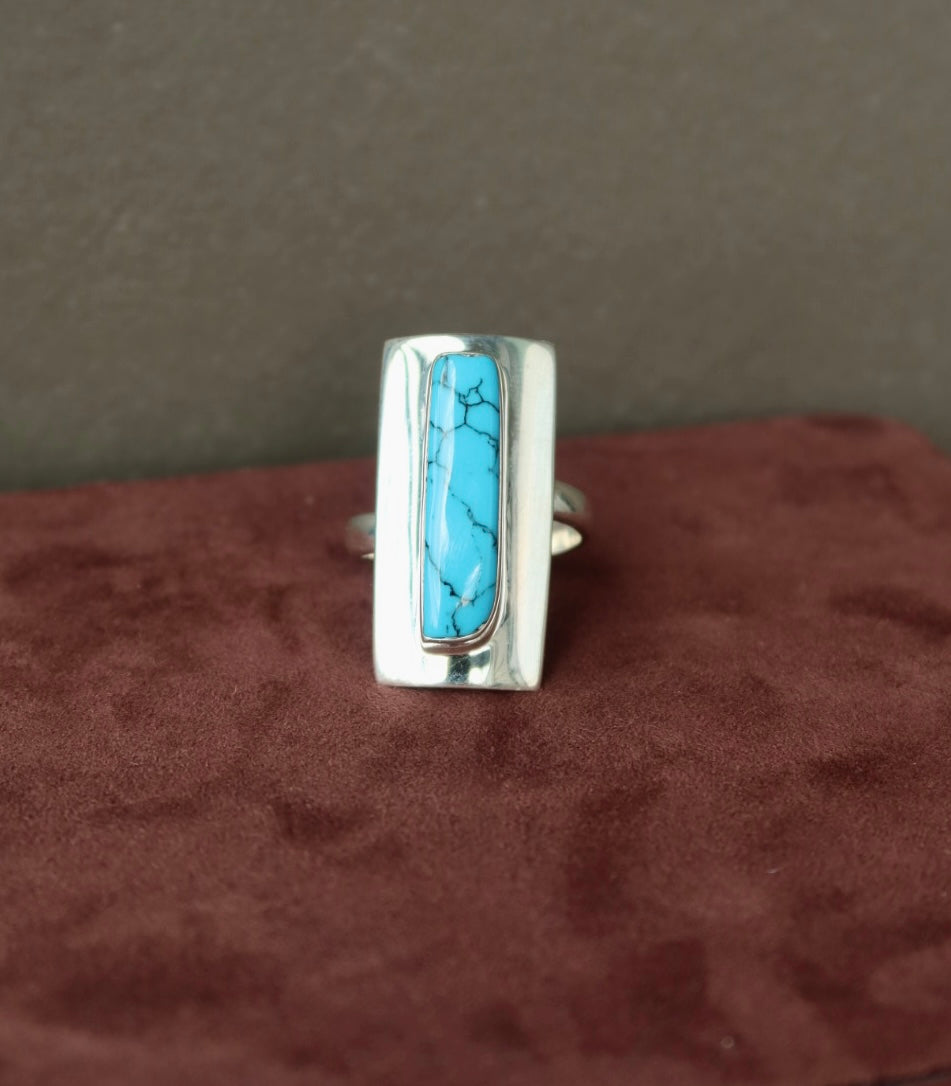 Long Sterling Turquoise Ring