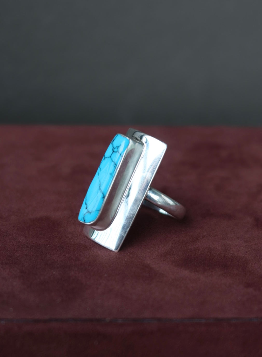 Long Sterling Turquoise Ring