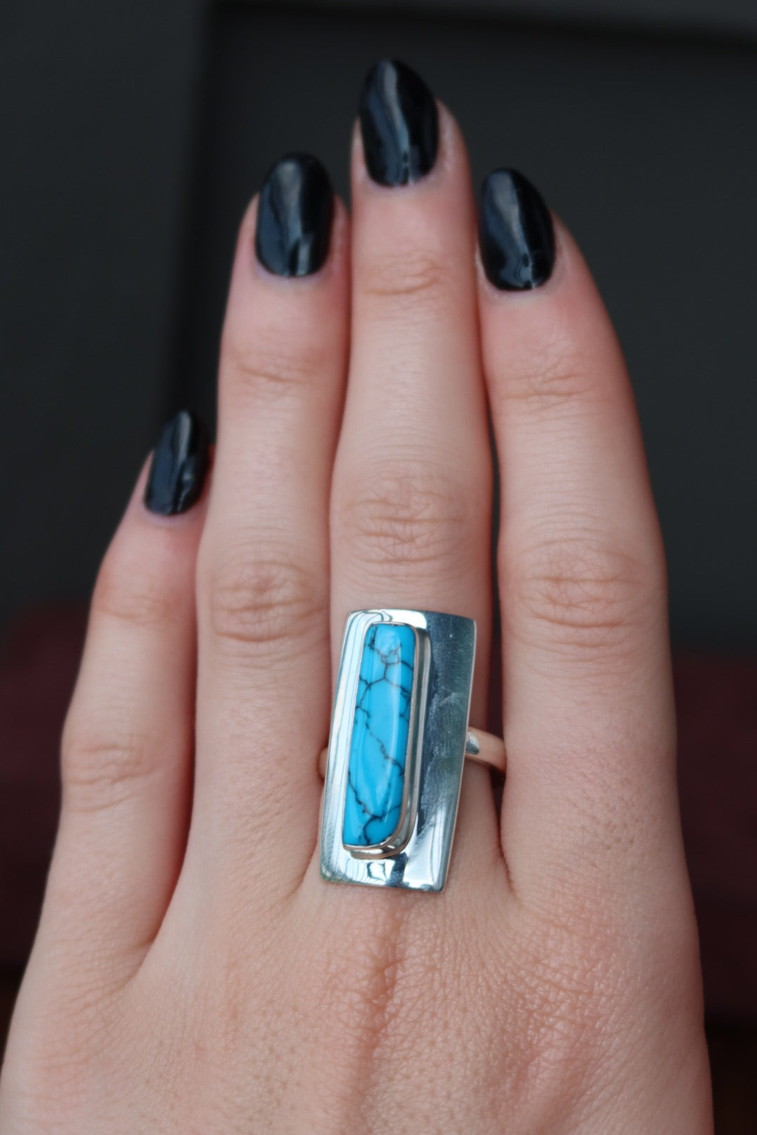 Long Sterling Turquoise Ring