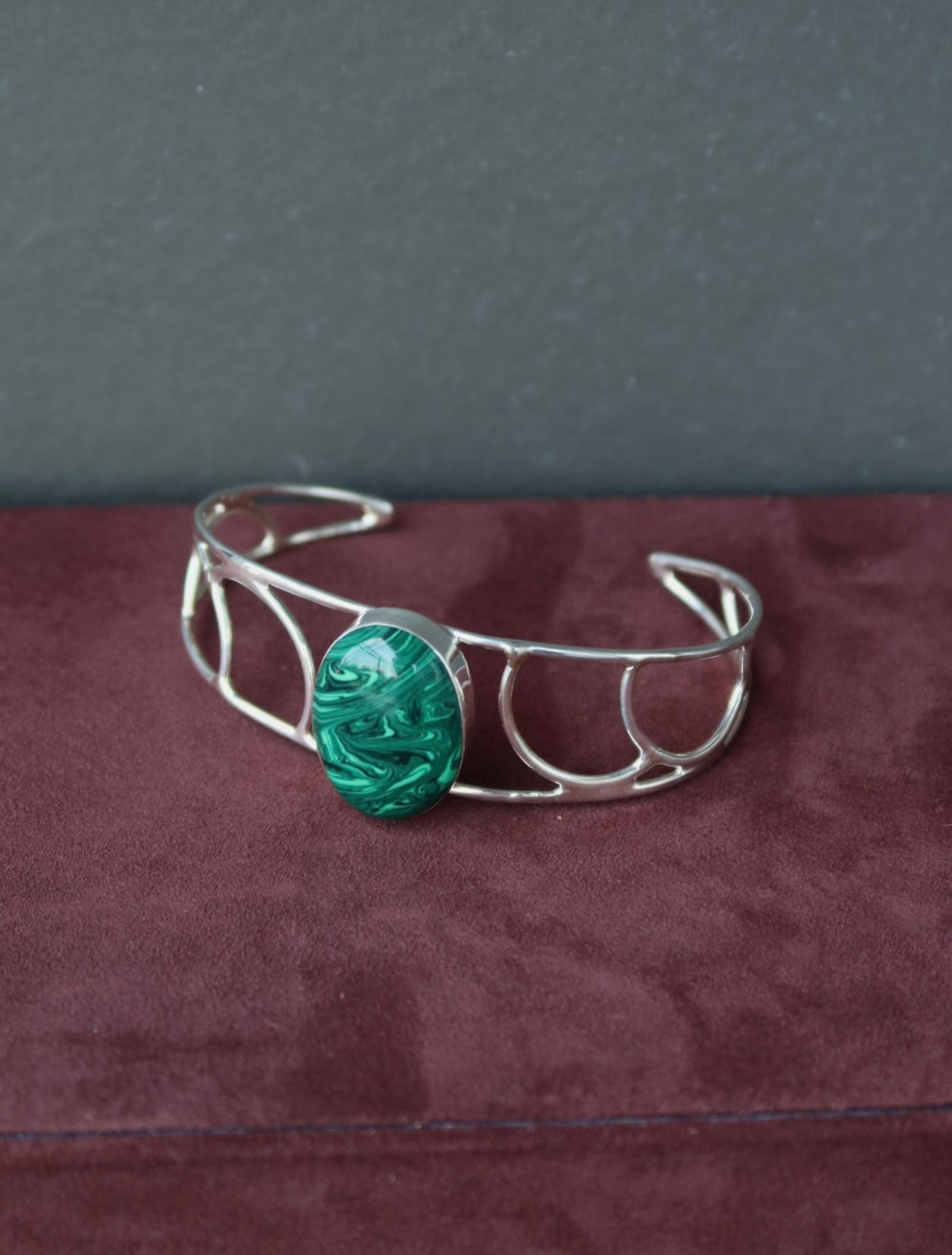 Malachite Adjustable Sterling Silver Faux Cuff